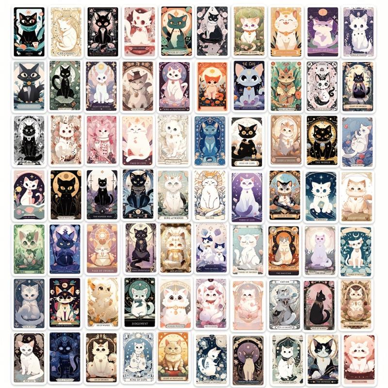 78pcs Cartoon Cat Tarot Series Waterproof Vinyl Stickers