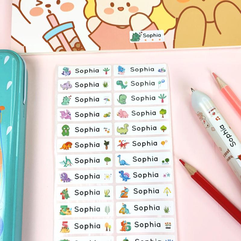 Custom Name Stickers Waterproof Cartoon Label For School Stationery