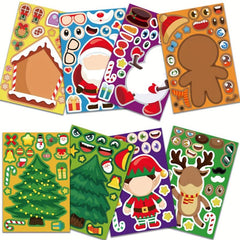 8pcs Christmas Make A Face Sticker DIY Handicraft Waterproof Stickers