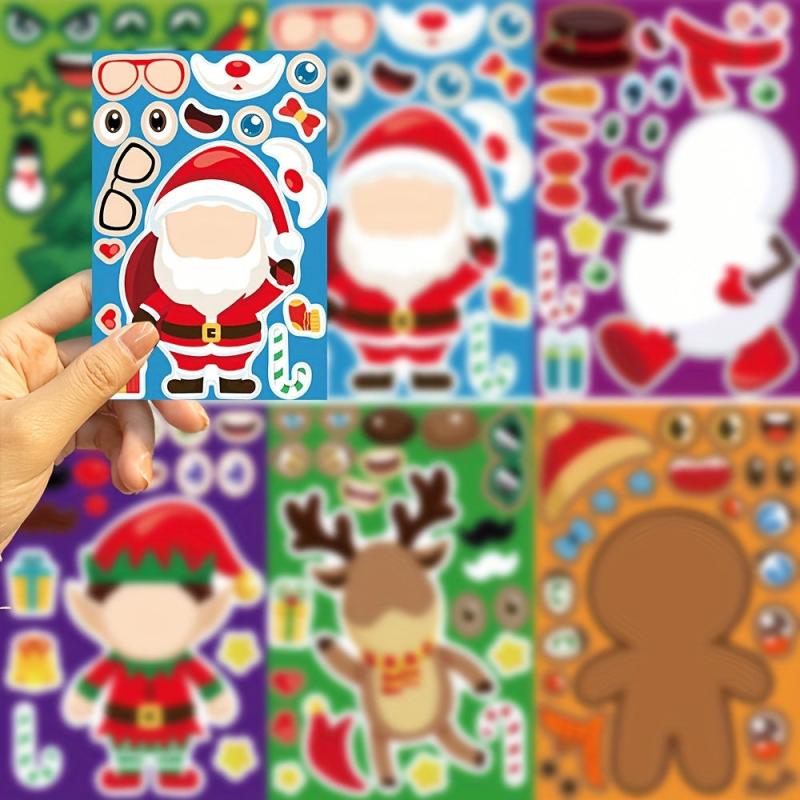 8pcs Christmas Make A Face Sticker DIY Handicraft Waterproof Stickers