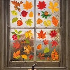 64pcs 6 Sheets Fall Window Stickers Leaf Thanksgiving Glass Stickers