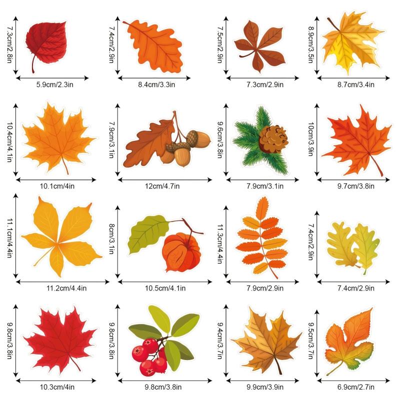 64pcs 6 Sheets Fall Window Stickers Leaf Thanksgiving Glass Stickers