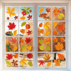 64pcs 6 Sheets Fall Window Stickers Leaf Thanksgiving Glass Stickers