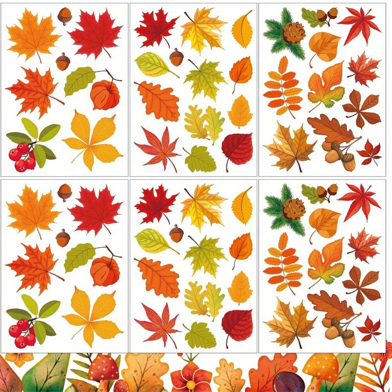 64pcs 6 Sheets Fall Window Stickers Leaf Thanksgiving Glass Stickers
