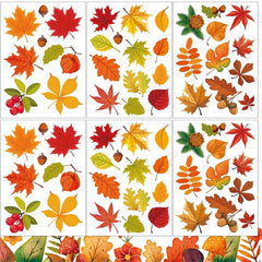 64pcs 6 Sheets Fall Window Stickers Leaf Thanksgiving Glass Stickers
