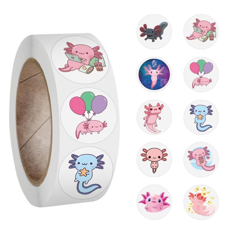 500pcs Axolotl Stickers Roll for Water Bottles Laptops Phones