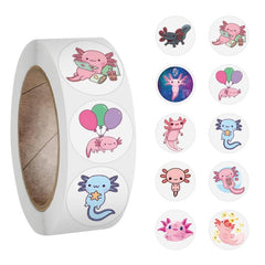 500pcs Axolotl Stickers Roll for Water Bottles Laptops Phones