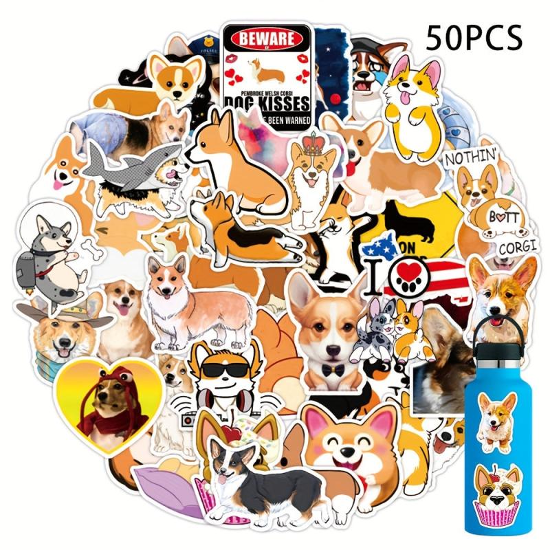 50pcs Welsh Corgi Stickers Reusable Waterproof Vinyl Stickers For Kids