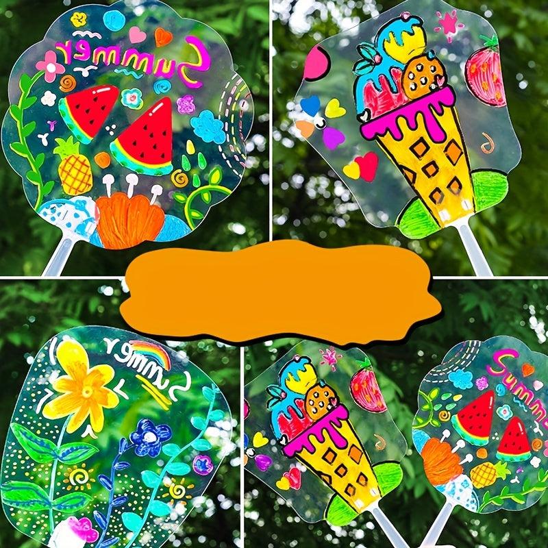 DIY Kindergarten Children's Drawing Plastic Fan Four Styles Transparent Fan