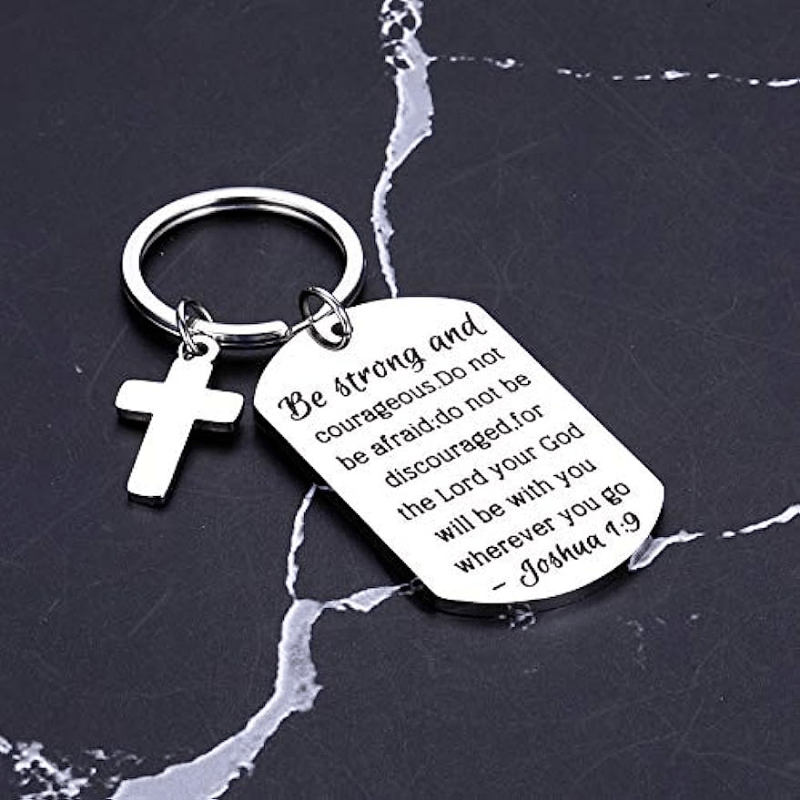 Christian Inspirational Keychain Be Strong & Courageous Religious Jewelry