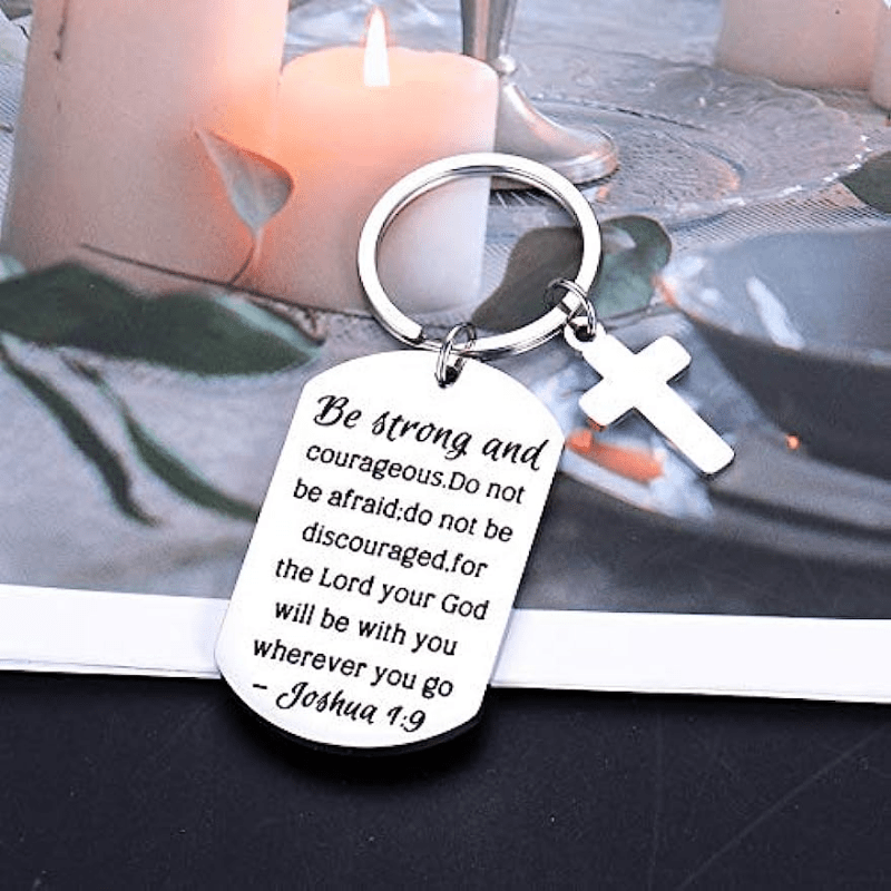 Christian Inspirational Keychain Be Strong & Courageous Religious Jewelry