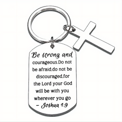 Christian Inspirational Keychain Be Strong & Courageous Religious Jewelry