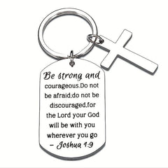 Christian Inspirational Keychain Be Strong & Courageous Religious Jewelry