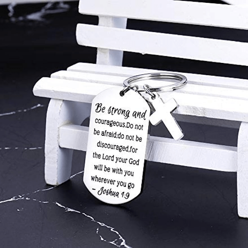 Christian Inspirational Keychain Be Strong & Courageous Religious Jewelry