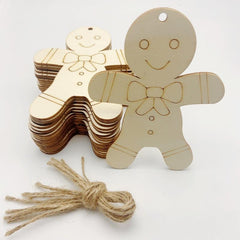 10pcs Gingerbread Men Wood Chip Blanks for DIY Hand-painted Crafts
