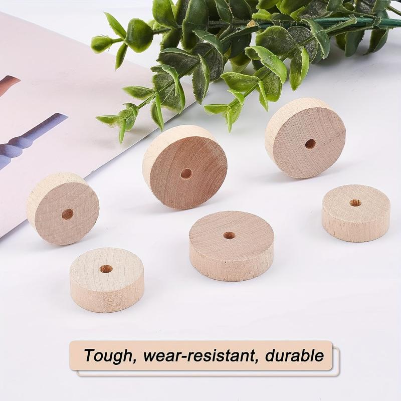 20pcs Wooden Craft Wheels Perforated Wooden Wheels Cylindrical Toy Accessories