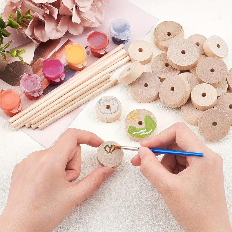 20pcs Wooden Craft Wheels Perforated Wooden Wheels Cylindrical Toy Accessories
