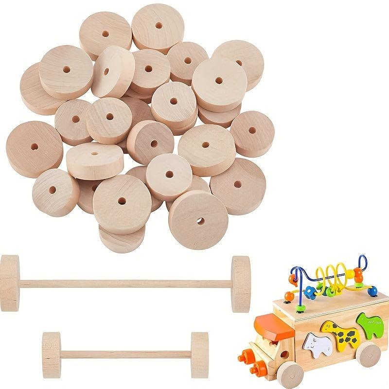 20pcs Wooden Craft Wheels Perforated Wooden Wheels Cylindrical Toy Accessories