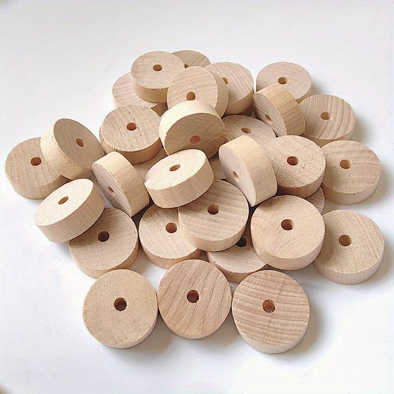 20pcs Wooden Craft Wheels Perforated Wooden Wheels Cylindrical Toy Accessories