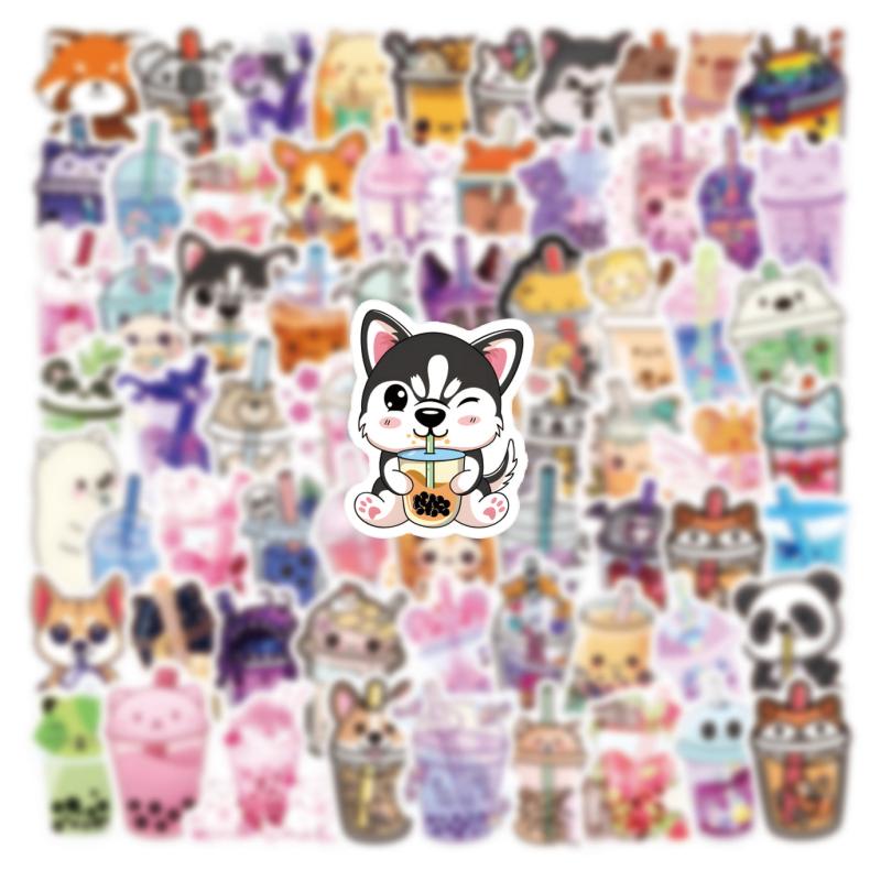 72pcs Milk Tea Animals Love Doodle Cartoon Waterproof Stickers