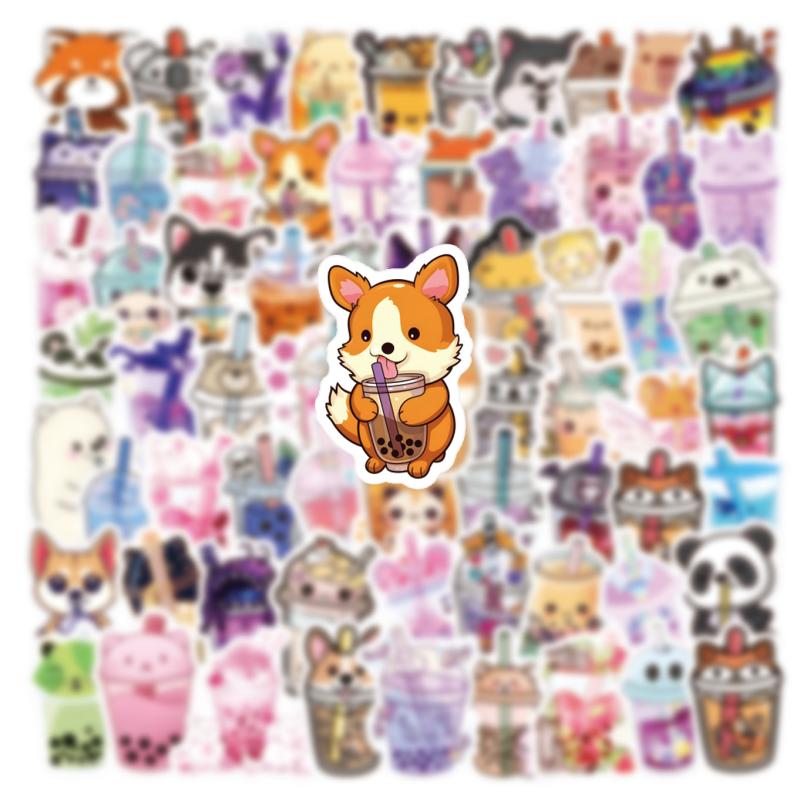 72pcs Milk Tea Animals Love Doodle Cartoon Waterproof Stickers