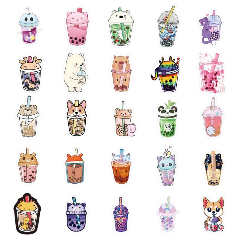 72pcs Milk Tea Animals Love Doodle Cartoon Waterproof Stickers