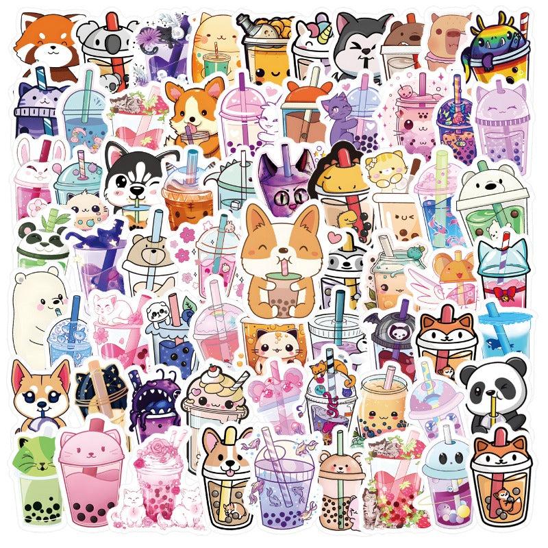 72pcs Milk Tea Animals Love Doodle Cartoon Waterproof Stickers