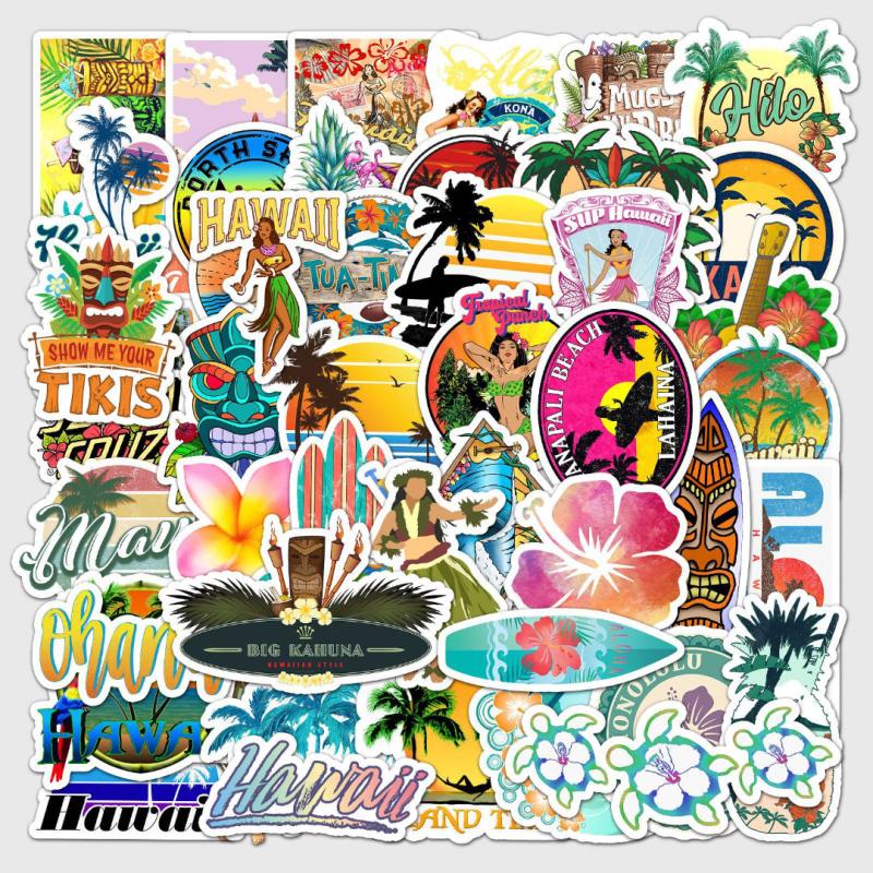 50pcs Hawaii Vacation Surfing Series Waterproof Graffiti Stickers