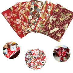 5pcs Red Cotton Printed Quarter Quilted Fabric Bundle for DIY Sewing