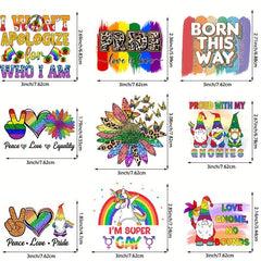 9pcs LGBT Theme Iron on Transfer Stickers for DIY Clothing T Shirts