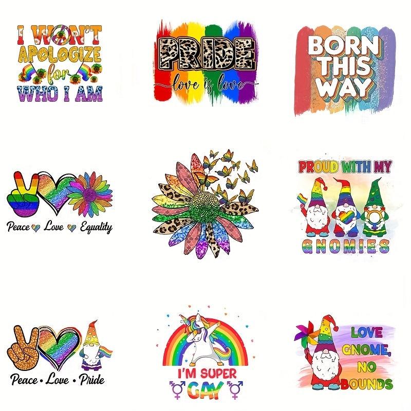9pcs LGBT Theme Iron on Transfer Stickers for DIY Clothing T Shirts