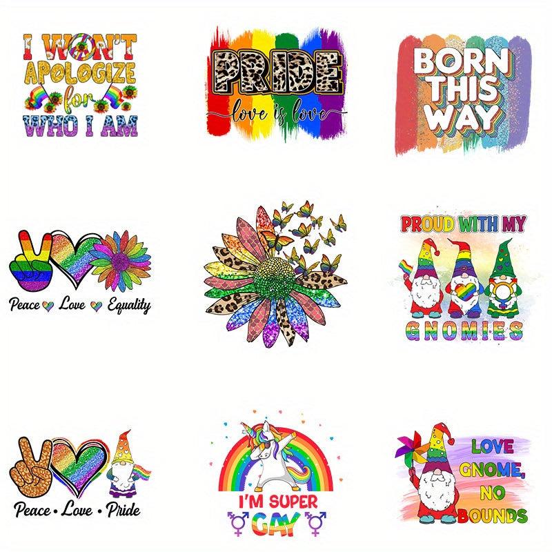 9pcs LGBT Theme Iron on Transfer Stickers for DIY Clothing T Shirts
