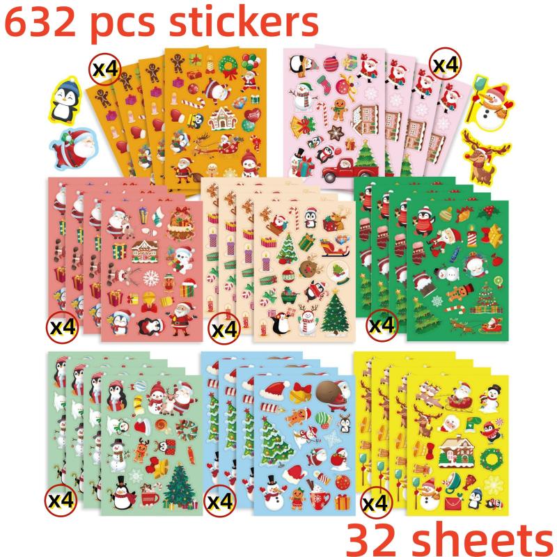 632pcs Christmas Family Stickers Decorative Waterproof Xmas Stickers
