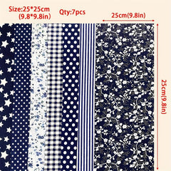 7pcs 24 89 24 Navy Cotton Quilted Fabric Bundles For Handcraft DIY