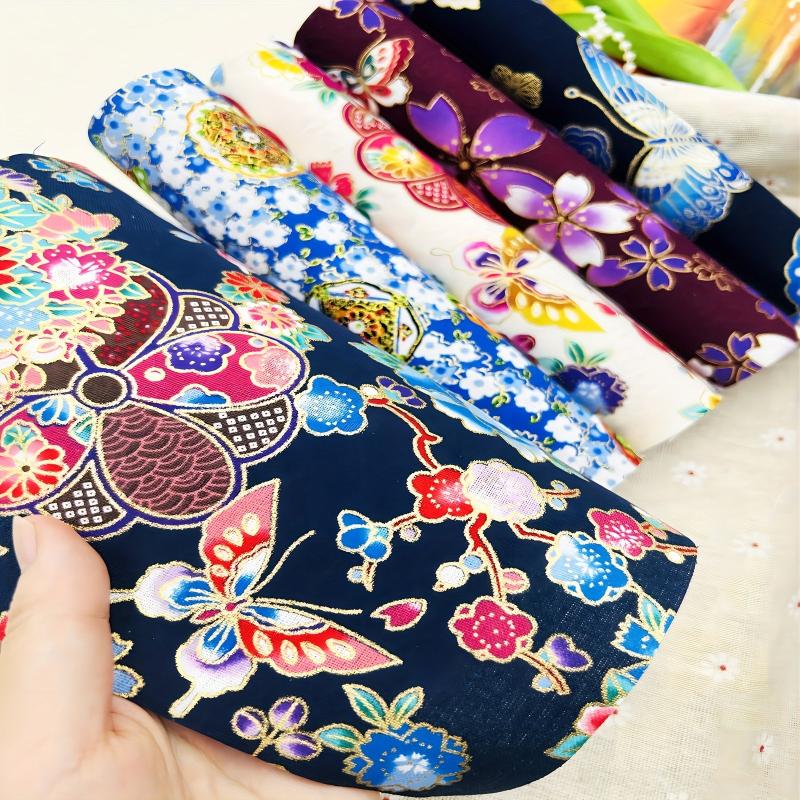 5pcs Butterfly Japanese Bronzing Cotton Fabric DIY Floral Patchwork