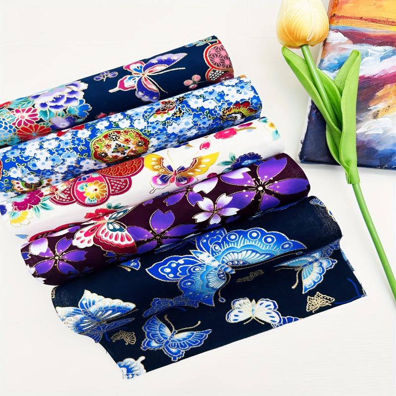 5pcs Butterfly Japanese Bronzing Cotton Fabric DIY Floral Patchwork