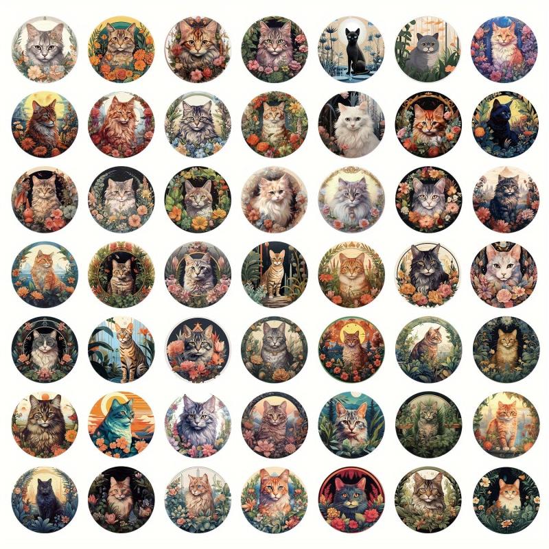 50 Cat Stickers Vinyl Waterproof Journaling Laptop Skate