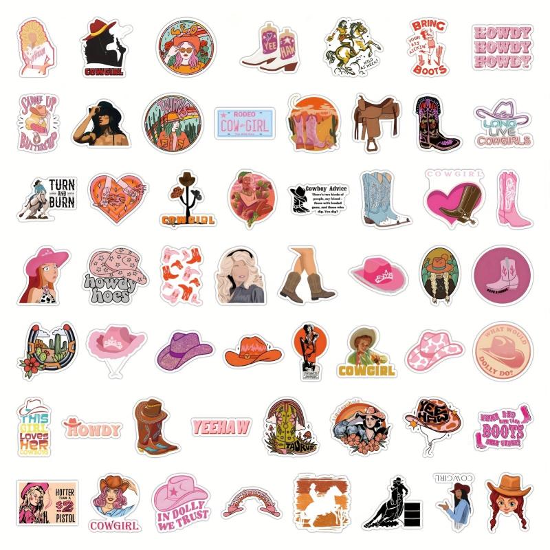 100pcs Cowgirl Stickers Pink Hat Boots Decals Scrapbook Gift