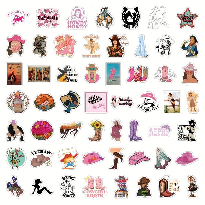 100pcs Cowgirl Stickers Pink Hat Boots Decals Scrapbook Gift