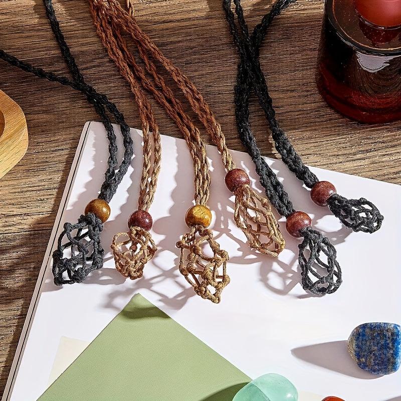 Mesh Cage Quartz Crystal Stone Necklace Rope DIY Jewelry Making Acc