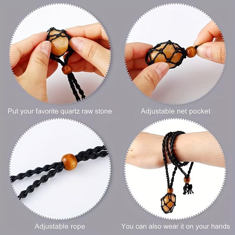 Mesh Cage Quartz Crystal Stone Necklace Rope DIY Jewelry Making Acc
