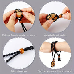 Mesh Cage Quartz Crystal Stone Necklace Rope DIY Jewelry Making Acc