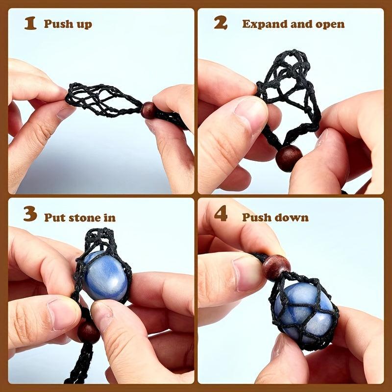 Mesh Cage Quartz Crystal Stone Necklace Rope DIY Jewelry Making Acc