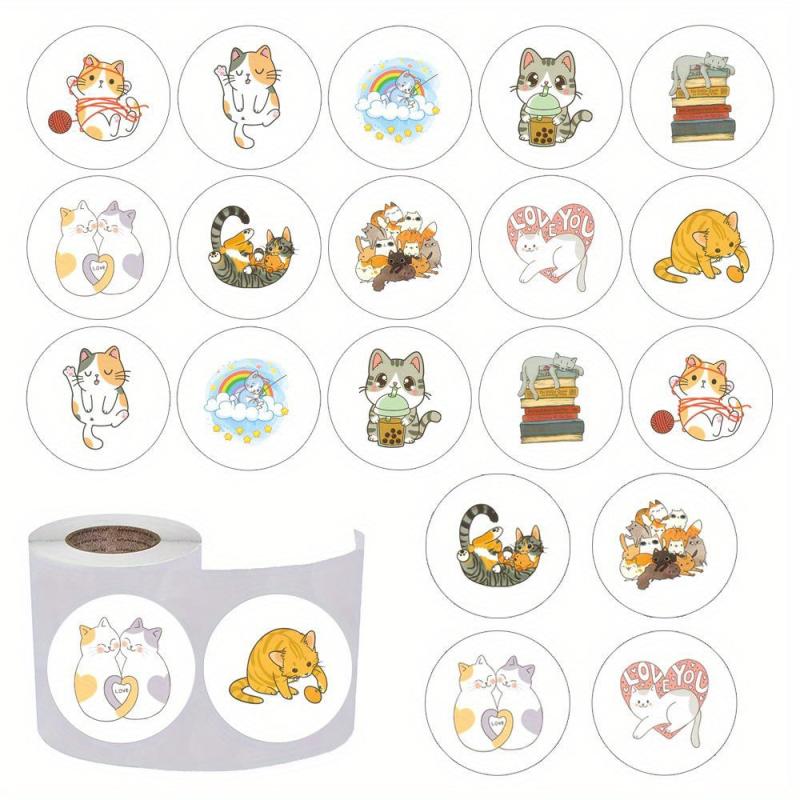 Cartoon Cat 500pcs Waterproof Stickers for Cell Phone Mug Laptop Luggage