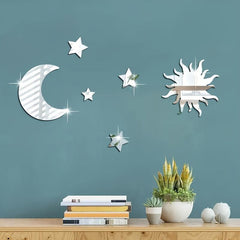 6pcs Star Moon Mirror Wall Stickers Ramadan Kareem Party Decor