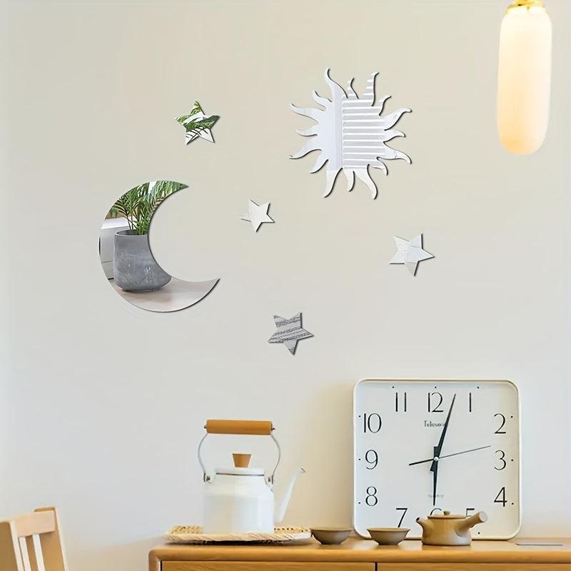 6pcs Star Moon Mirror Wall Stickers Ramadan Kareem Party Decor