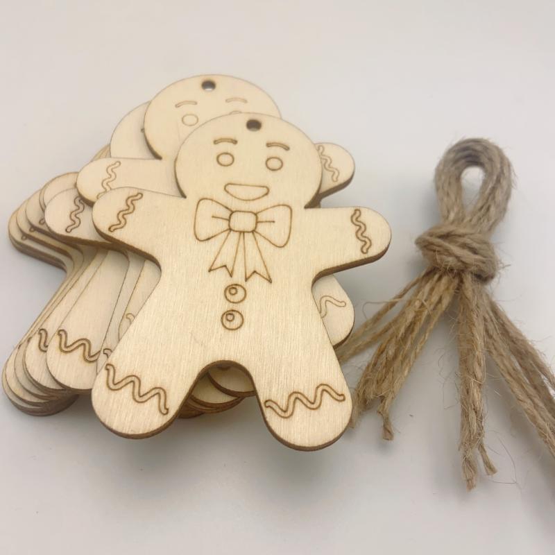 10pcs Gingerbread Men Wood Chip Blanks for DIY Hand-painted Crafts