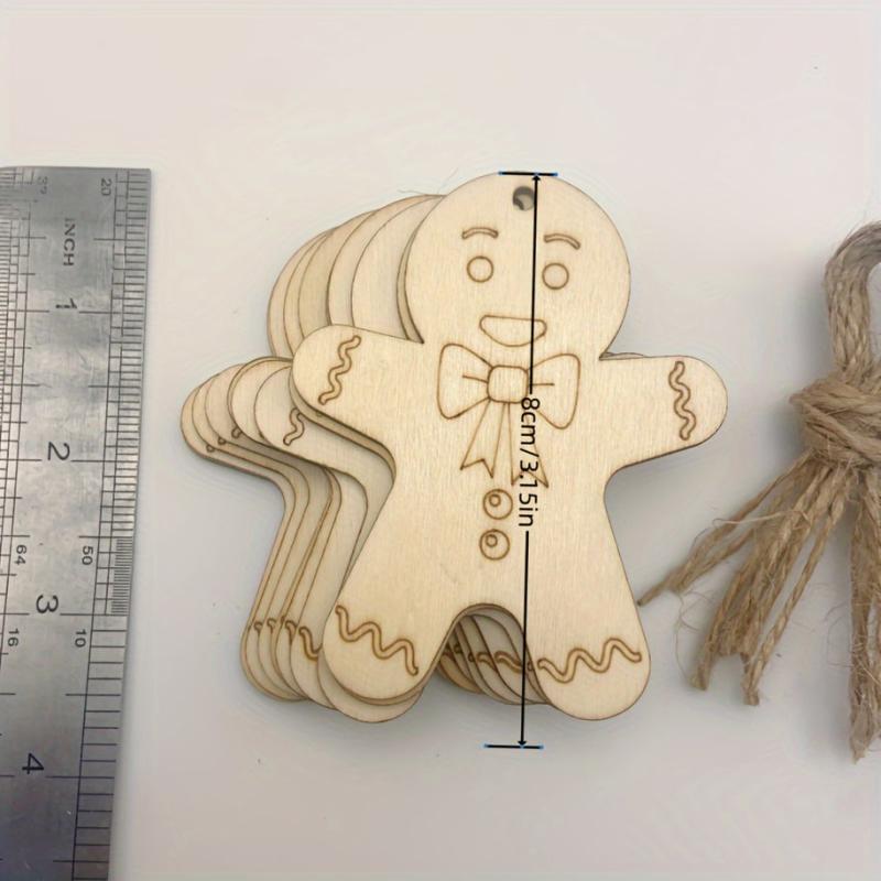 10pcs Gingerbread Men Wood Chip Blanks for DIY Hand-painted Crafts