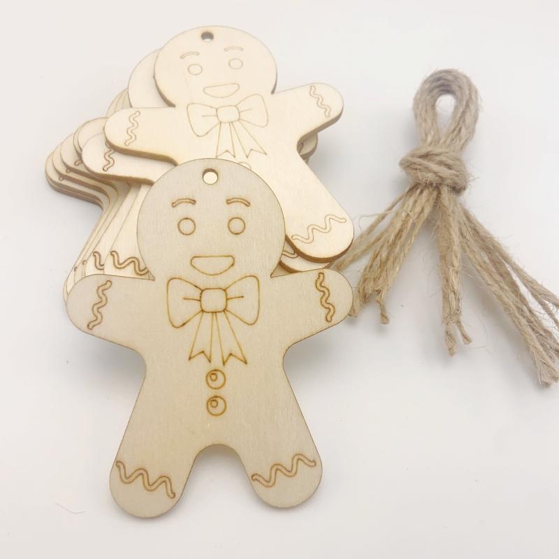 10pcs Gingerbread Men Wood Chip Blanks for DIY Hand-painted Crafts