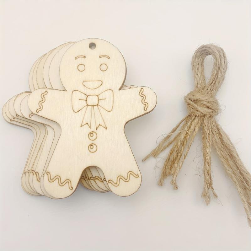10pcs Gingerbread Men Wood Chip Blanks for DIY Hand-painted Crafts
